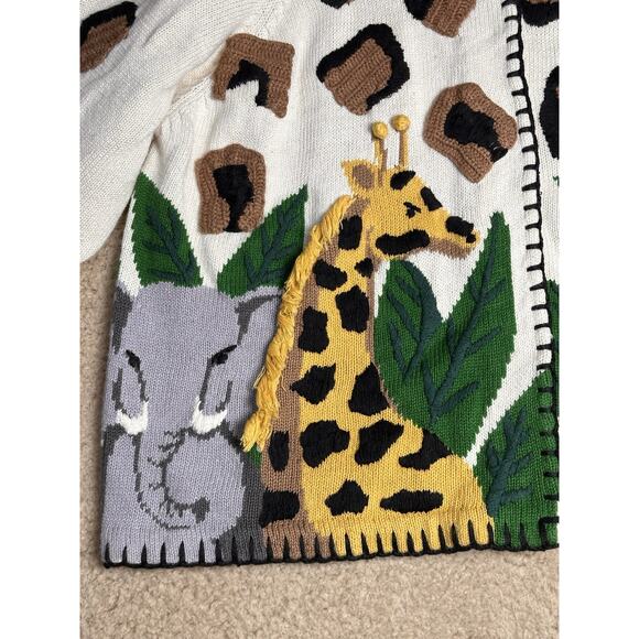 Vtg 90’s Marisa Christina Safari Animals Sweater Women XL Giraffe Zoo Elephant - Picture 7 of 16